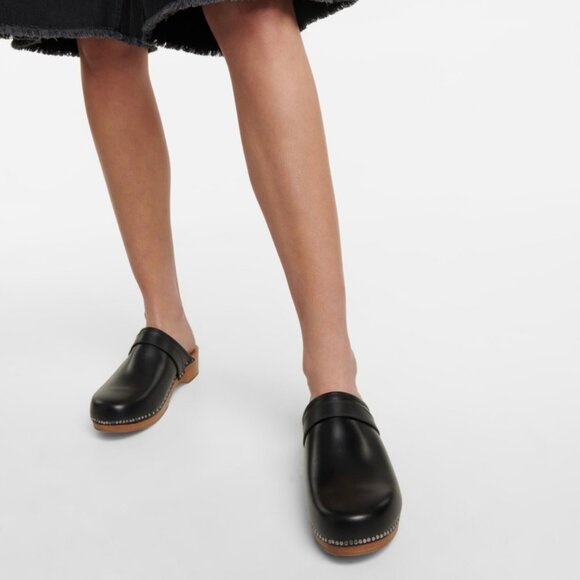 Isabel Marant Thalie Leather Clogs SZ 38 Black Wood Soles Studs Dutch Swedish - Picture 3 of 16